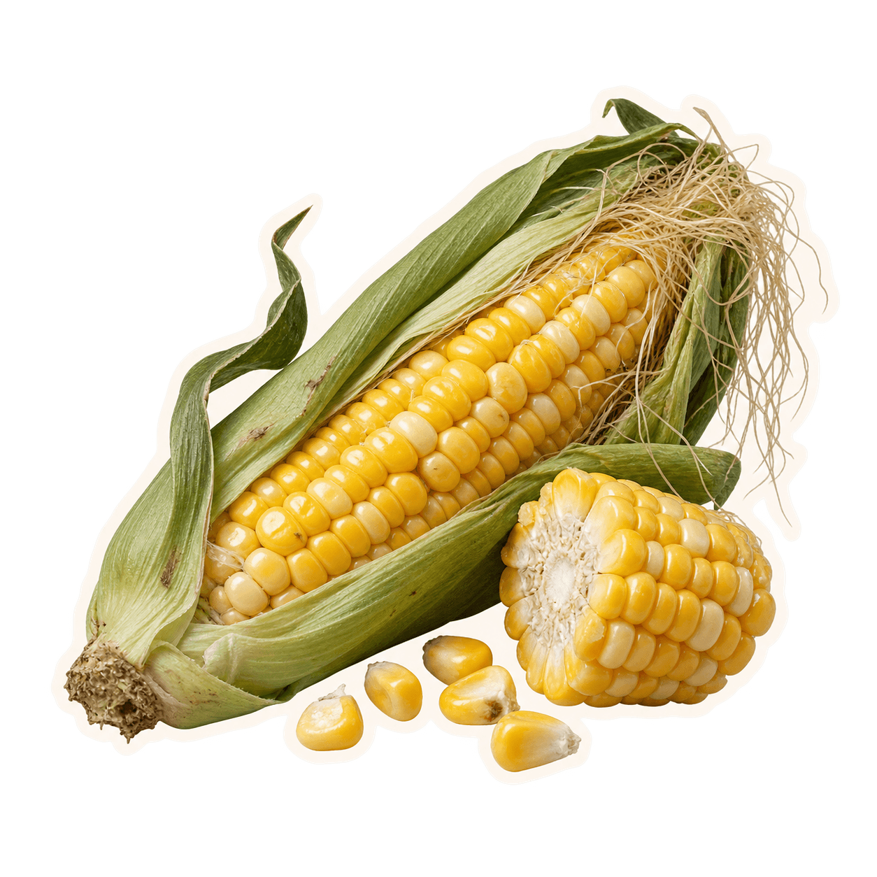 Naturally imperfect corn with an offset cream cut-paper outline