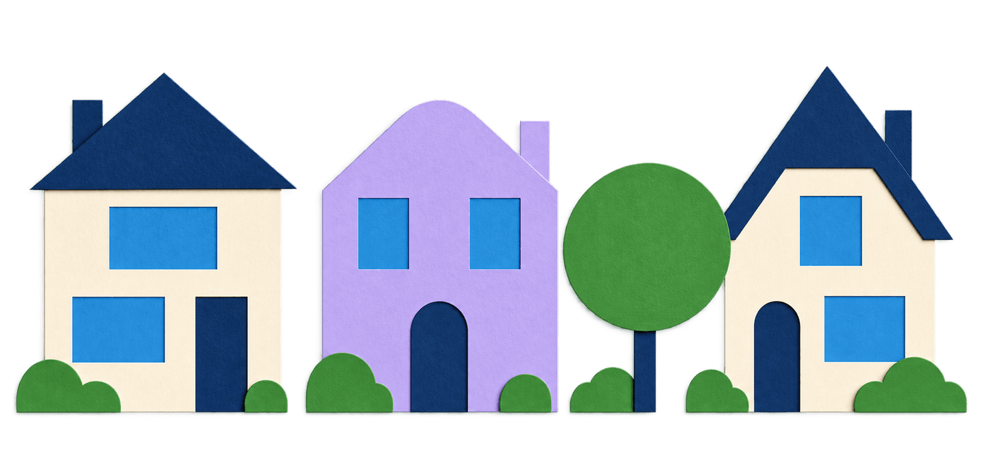 Simple paper-cut homes and a tree