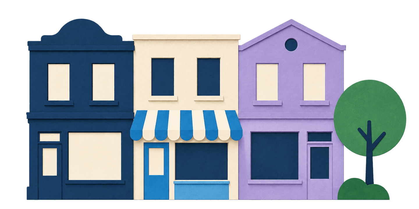Paper-cut main street with shops and apartments