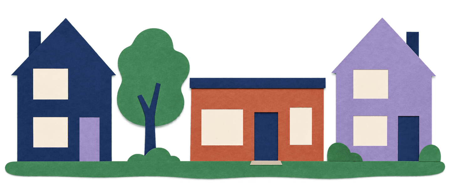 Simple paper-cut storefront and houses