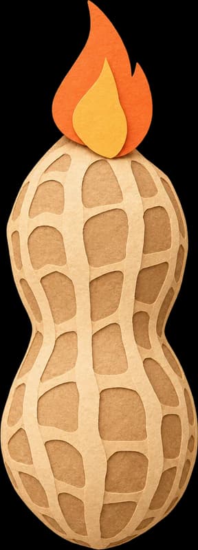A paper-cut peanut in its shell with a small orange flame on top
