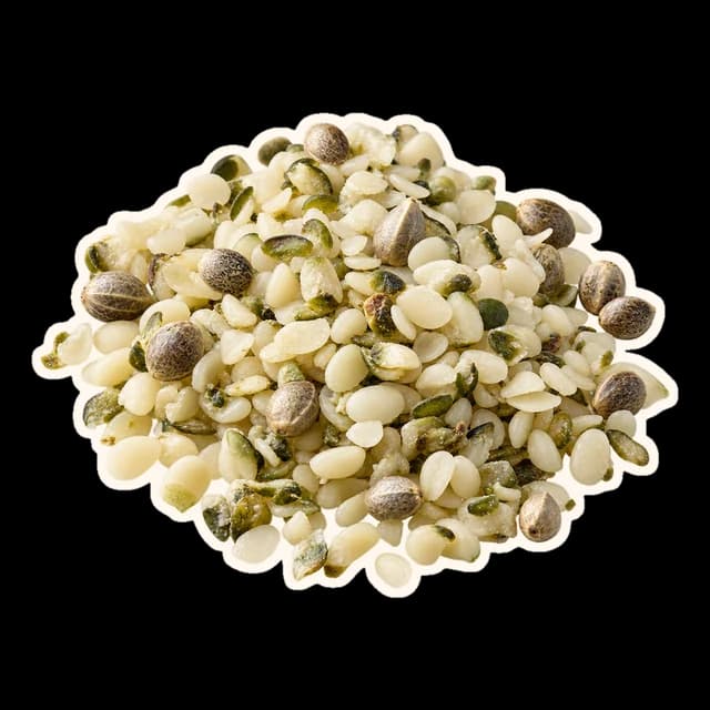 A small pile of hemp hearts