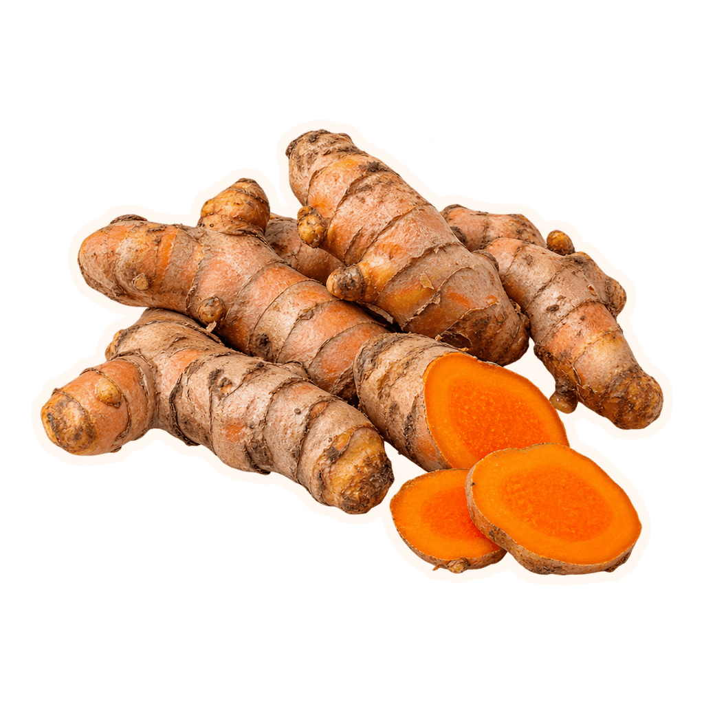 Naturally imperfect turmeric with an offset cream cut-paper outline